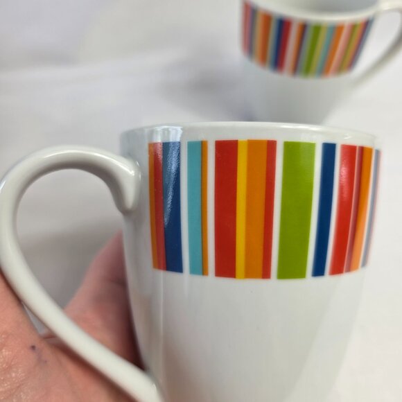 TWO Tabletops Gallery Westwood Mugs White Multicolor Stripes - Picture 3 of 10